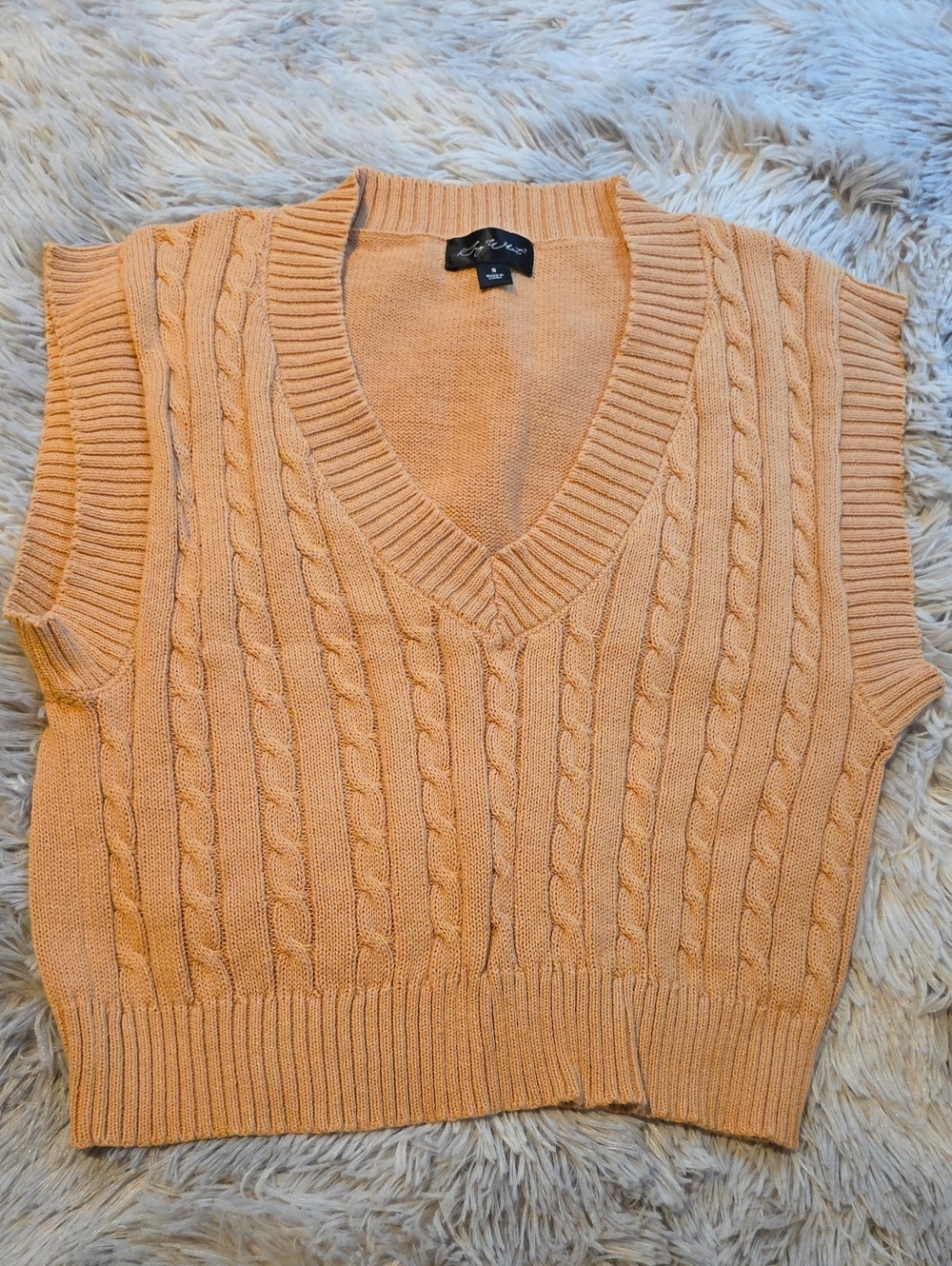 Say What? Peach Cable Knit V-Neck Sweater Vest